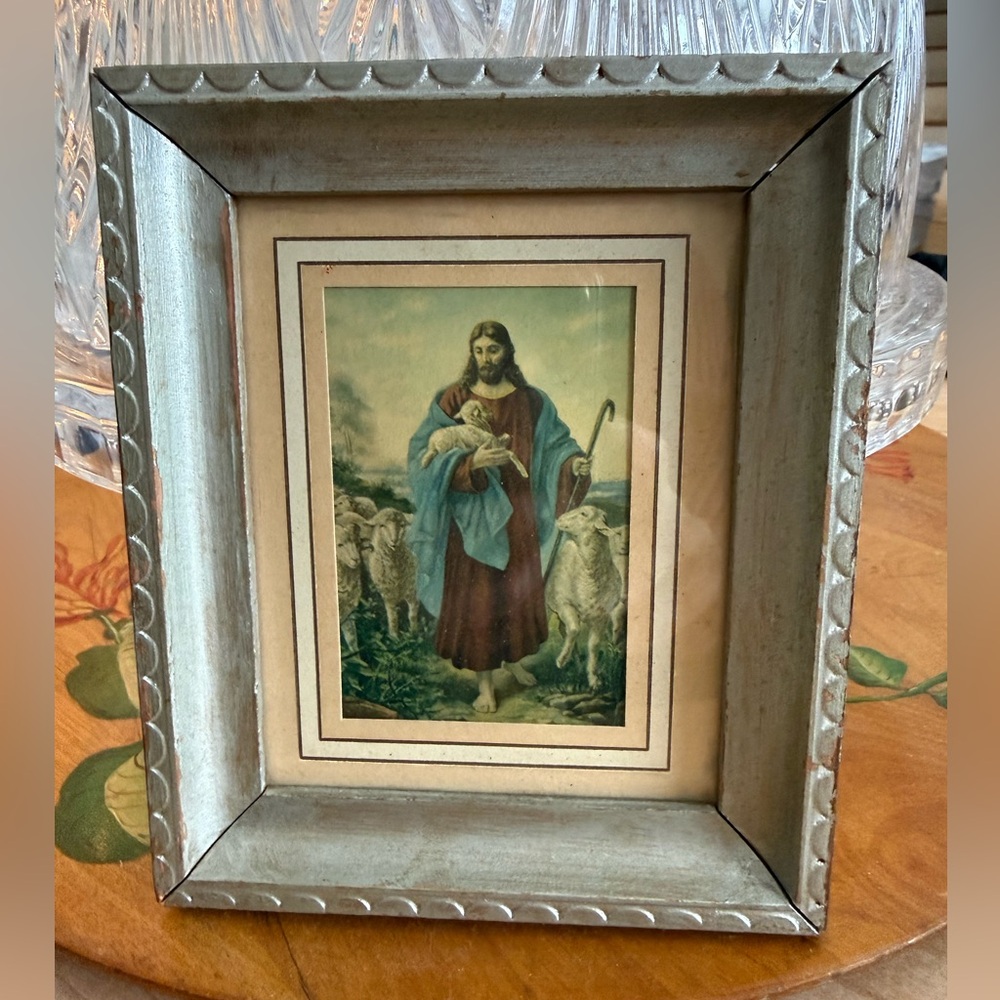 Vintage Silver Framed Jesus Christ as "The Good Shepherd" Print